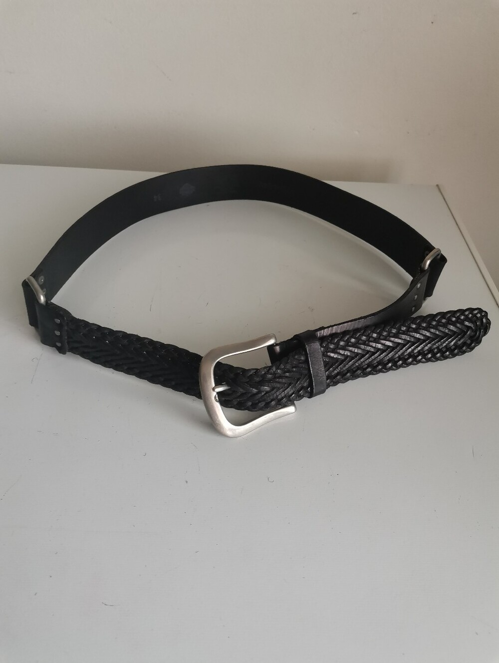 Vintage Harley Davidson 03 Black Leather Braided Trim Belt, Size:34